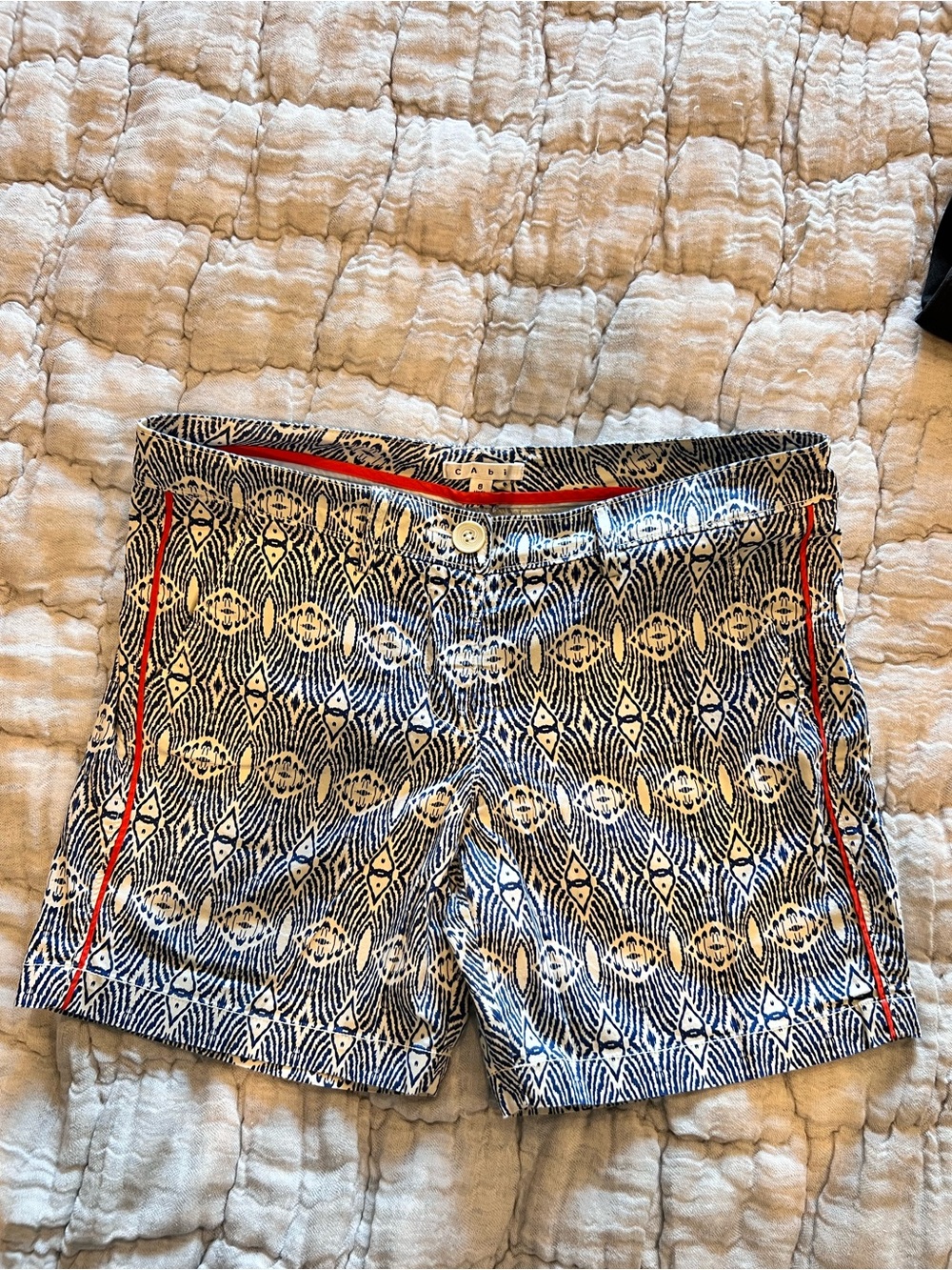 CAbi Prep Shorts Blue White Ikat Print Size 8 Style #326